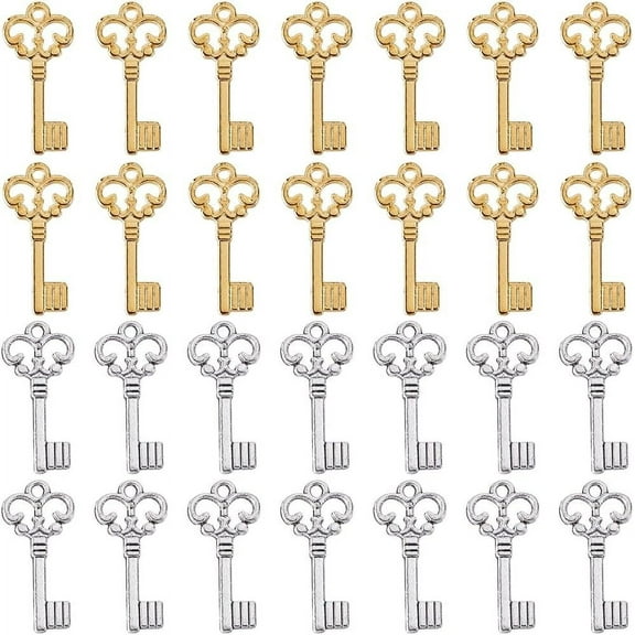 1 Box 100Pcs Metal Key Charms Bulk Silver Key Charm Mini Small Alloy Golden Vintage Love Valentine Charm Bulk for Jewelry Making Charms Women DIY Necklaces Earrings Bracelets Crafts Mixed Color