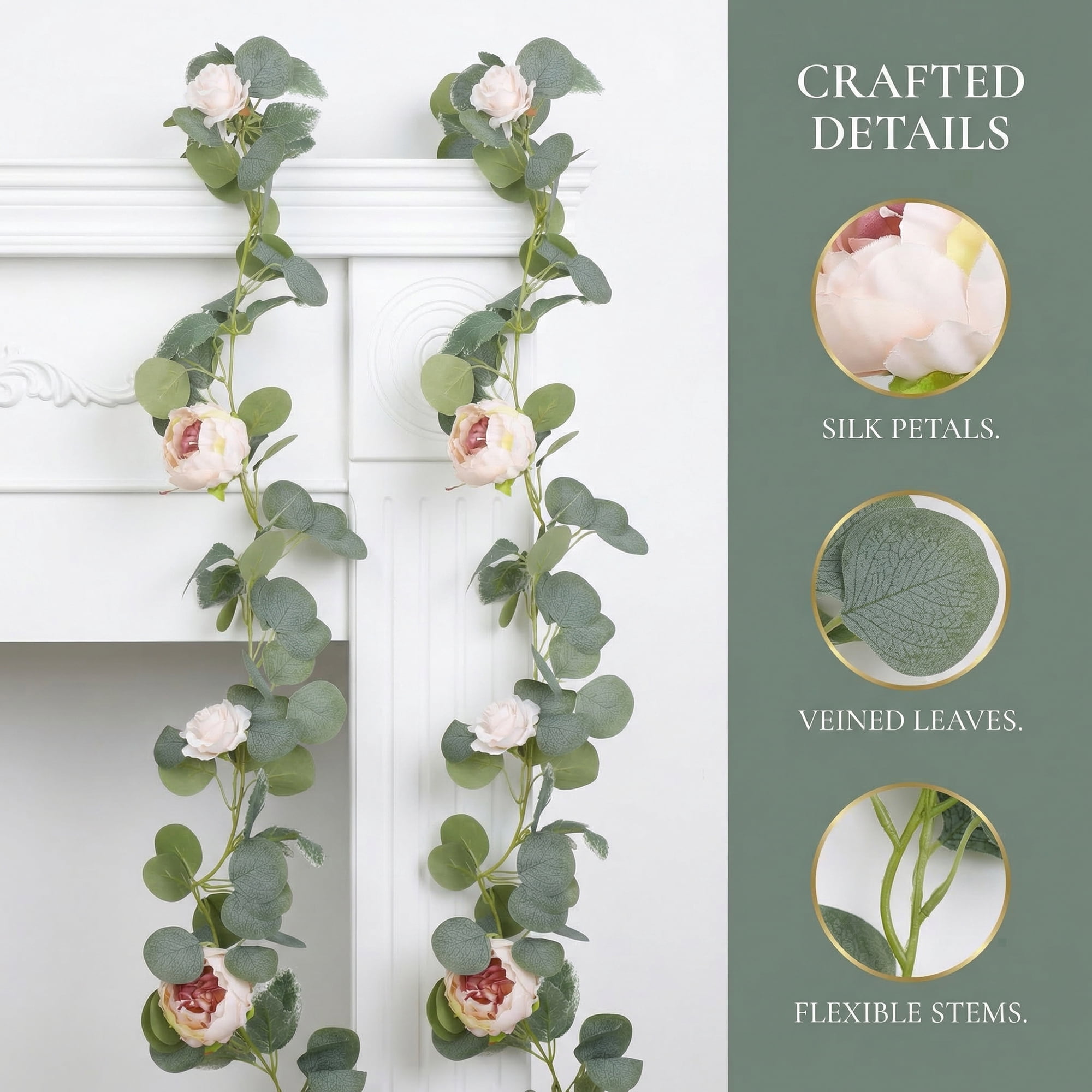 Unique Bargains 4Pcs Artificial Eucalyptus Garland Faux Flower Vine Champagne Pink 71in