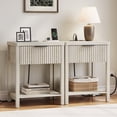 thumbnail image 3 of Aufeile Fluted Nightstand with Charging Station, Bedside Table with Drawer & Open Shelf, Small Wood Nightstand with 2 AC Outlets USB & Type-C, Bedroom Side Table, White Gray, 3 of 7