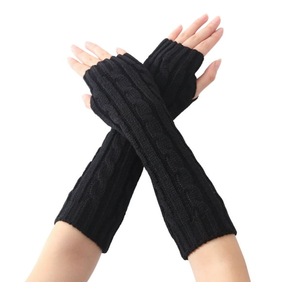 WIFORNT Women Autumn Winter Thermal Gloves Solid Color Twist Knit Fingerless Arm Warmer Wrist Hand Warm Cycling Mittens