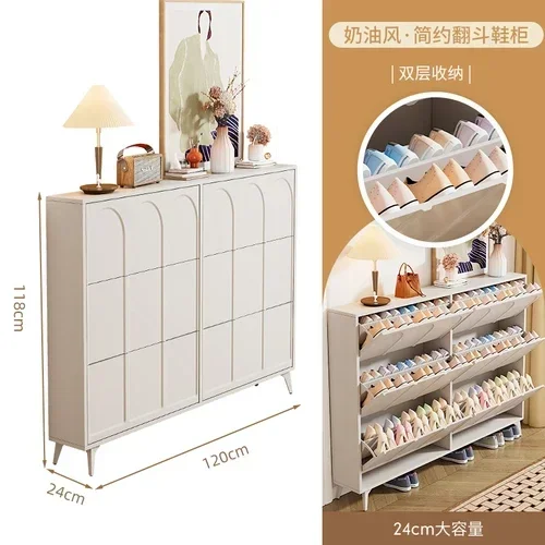 Zapatero de pasillo a prueba de polvo, almacenamiento creativo de madera, armarios de zapatos modernos verticales de lujo para ahorrar espacio, muebles de interior