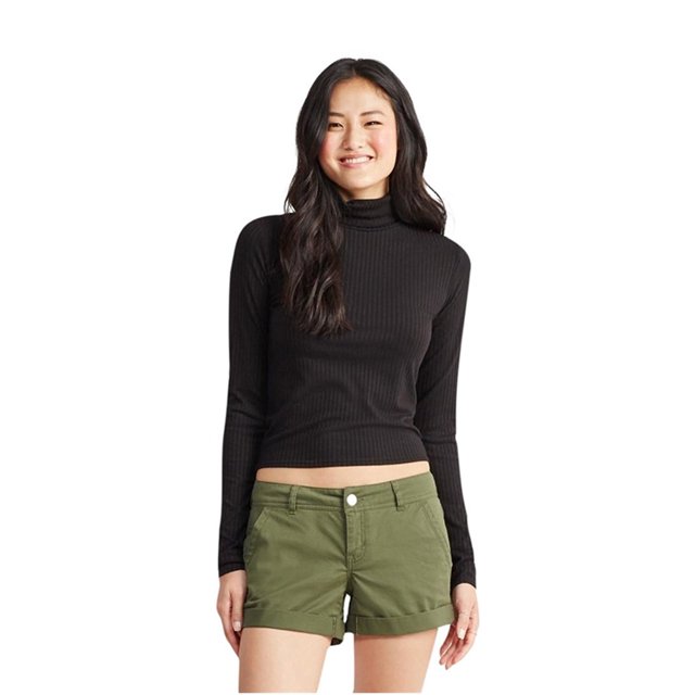 Aeropostale suéter de cuello alto acanalado para mujer, negro, pequeño Aeropostale Pull-over
