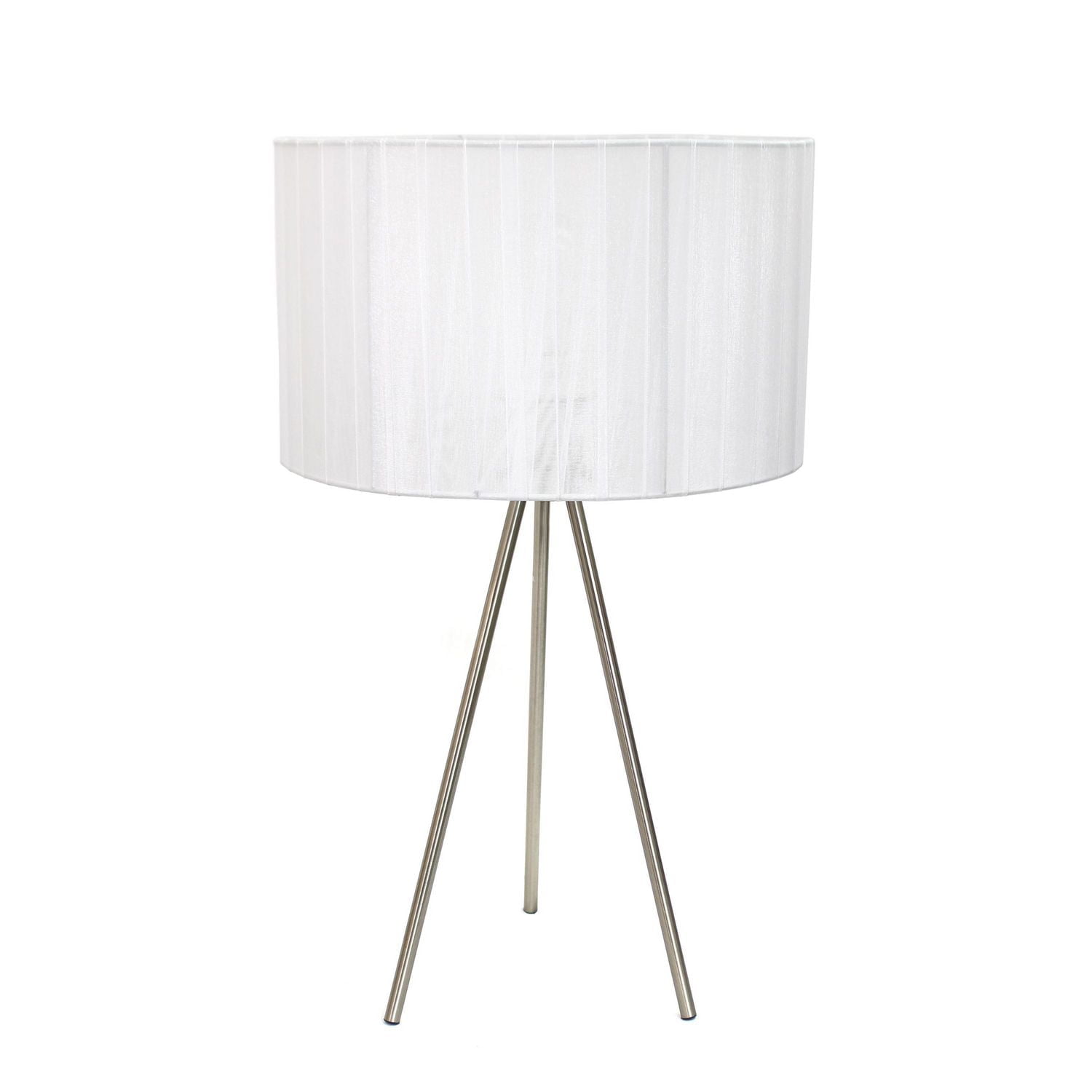 Simple Designs Brushed Nickel Tripod Table Lamp with Pleated Silk Sheer Shade