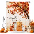 thumbnail image 2 of Happy Fall Shower Curtains for Bathroom, Maple Tree Orange Pumpkins Thanksgiving Rustic Waterproof Fabric Shower Curtain, Decorative Bathroom Curtain for Bathtub, 72"x72", No Hooks Included, 2 of 9