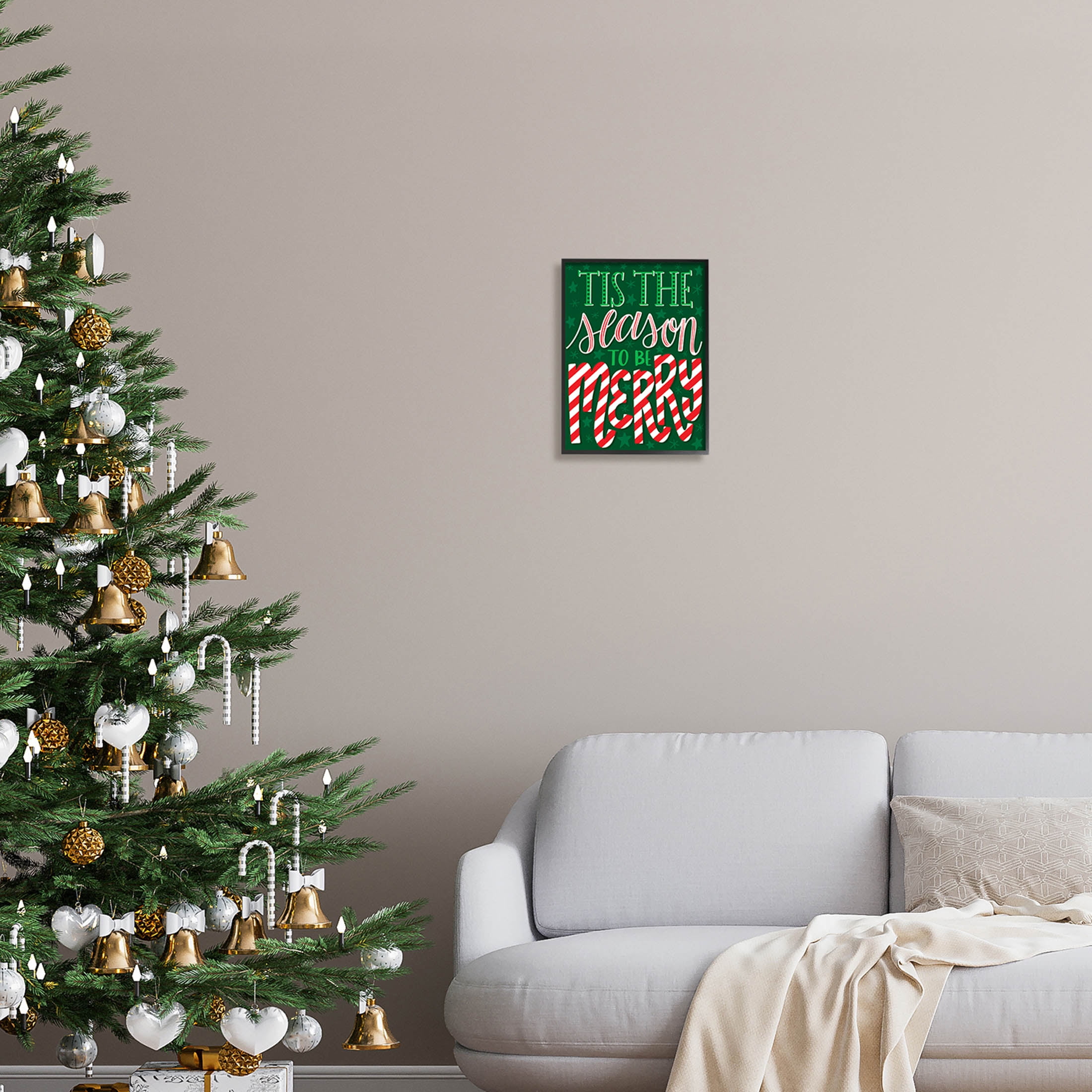 Tis The Season To Be Merry Patterned Holiday Graphic Art Black Framed Art Print Wall Art