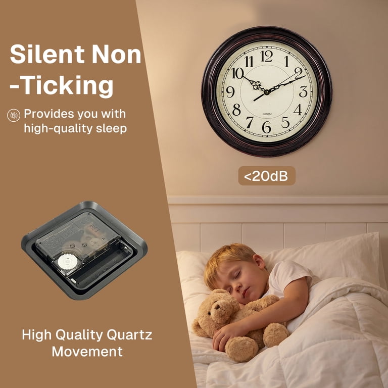 Behome 12 Inch Silent Wall Clock, Brown Retro photo 5