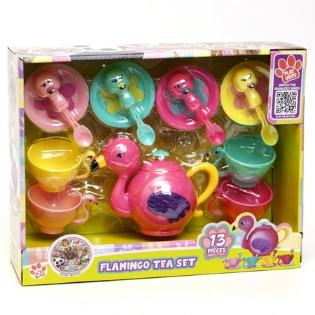 Zoo Troop: Flamingo Tea Set - 13 Pieces - Animal Tea Party Set, Flamingo Tea Pot & Accessories, Food & Kitchen Pretend Play, Toddler & Kids Ages 2+