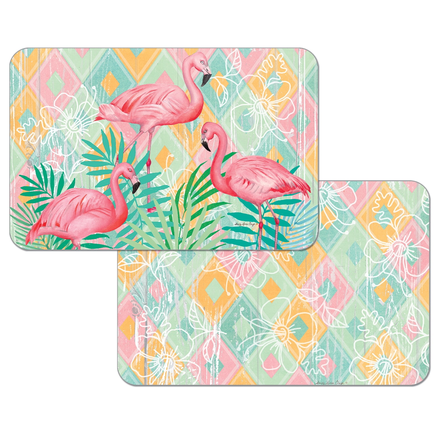 WipeClean Reversible Decofoam Placemats, Diamond Flamingos, Set of 2