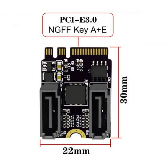 Xiwai Card NGFF Key A E PCI Express to SATA 3.0 6Gbps Dual Ports Adapter Converter Hard Drive Extension Card JMB582 2230