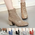 thumbnail image 2 of Womens Ankle Boots Glitter Round Toe Block Heel Zipper Winter Fall Booties Sequin Wedding Prom Dress Short Boots Blue Size 7.5, 2 of 4