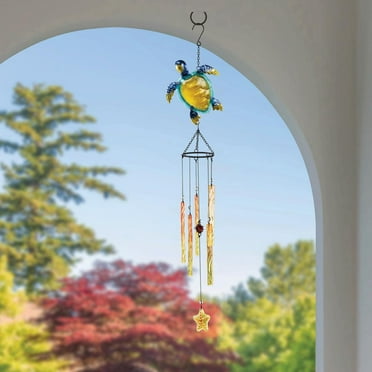 Mainstays Outdoor 35"H Coastal Turtle Metal & Glass Wind Chime, 0.6 lb weight