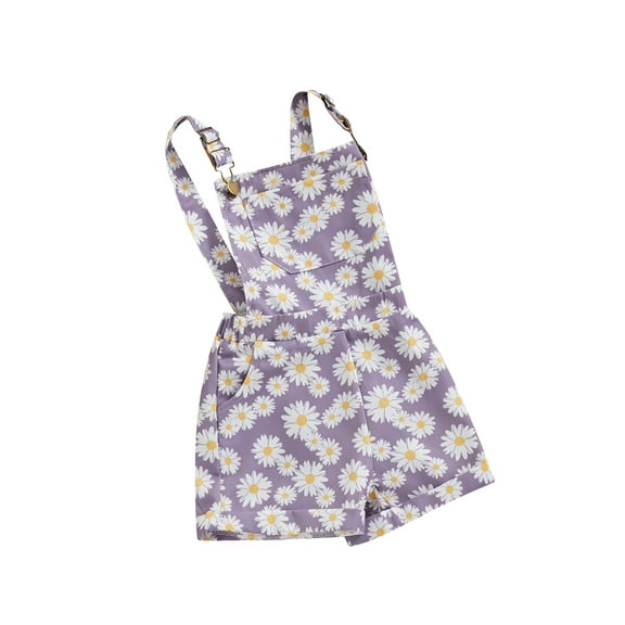 Toddler Kids Little Girls Jean Overalls 6 12 18 24 Months 2T 3T 4T 5T 6T Daisy Print Sleeveless Adjustable Strpas Imitation Denim Shortall Summer Romper Jumpsuit