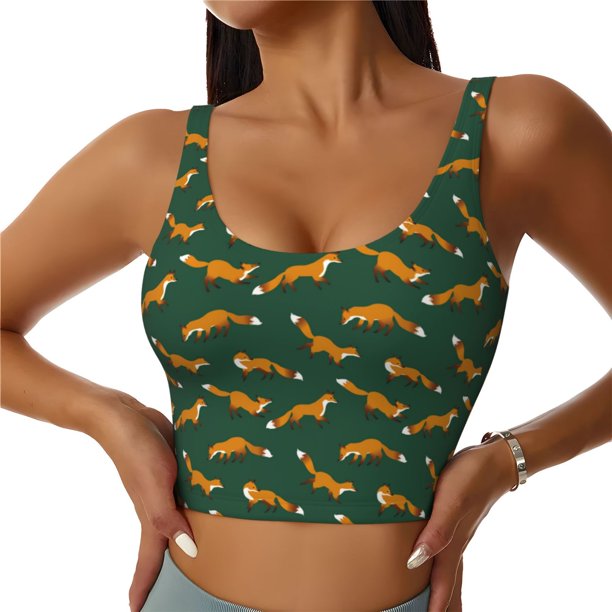 Balery Cartoon Fox 1 Sujetadores deportivos con espalda cruzada para mujer, acolchados, sin costuras, de alto impacto, ideales para yoga, gimnasio, entrenamiento y fitness.-X-Large