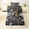 thumbnail image 3 of Homewish Hipple Halloween Skull Twin Sheets,Vintage Rose Floral Bedding,Gray Orange,3 Pieces,1 Fitted Sheet and 1 Pillowcase, 3 of 6