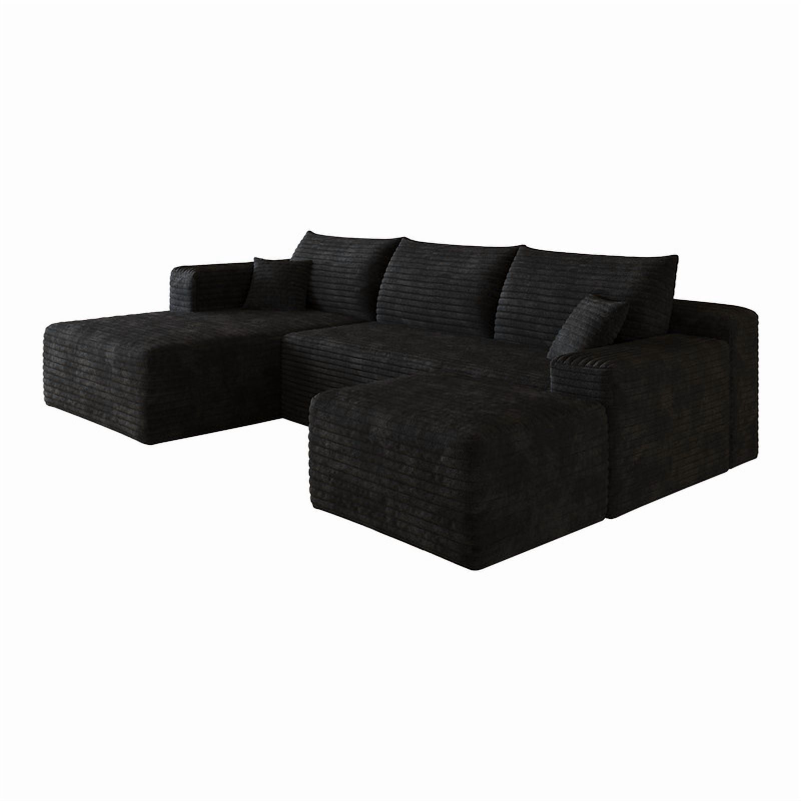 103" Cloud Sectional Sofa with Ottoman, Modern U-Shaped Modular Couch with Reversible Chaise Lounge, Plush Corduroy Upholstered Deep Seat Sofa for Living Room, Apartment, No Assembly Required