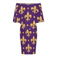 thumbnail image 5 of Purple Bright Mardi Gras - Fleur De Lis Women's Off The Shoulder Ruffles Summer Wedding Guest Loose Casual Party Beach Dress, 5 of 9