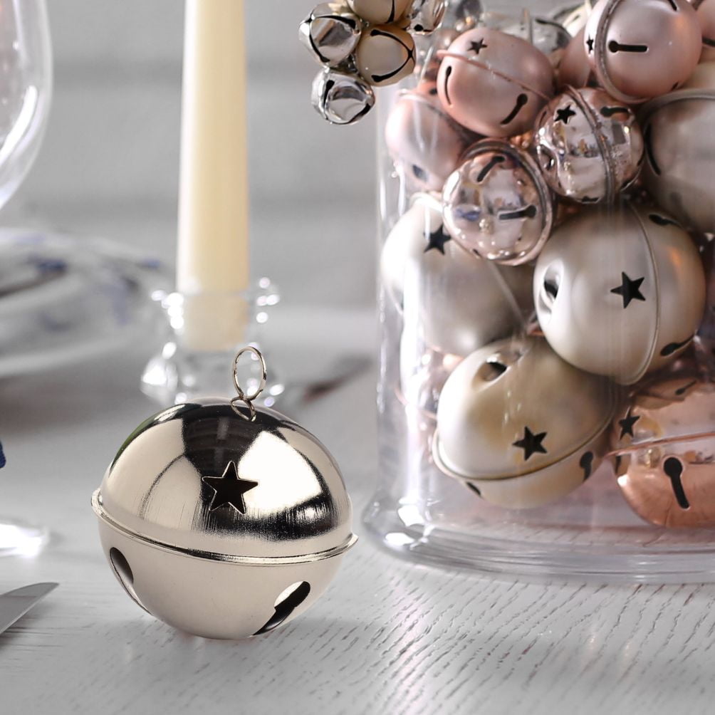 6pc Metal Silver Sleigh Bell Ornaments 80mm - for Christmas Decor - Factory Direct Craft