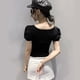 thumbnail image 5 of Camisa de mujer Blusa corta con cuello en V y manga corta con cuello en V Blusa informal con camiseta, Negro, L Vogacara  AP001254-03B, 5 of 7