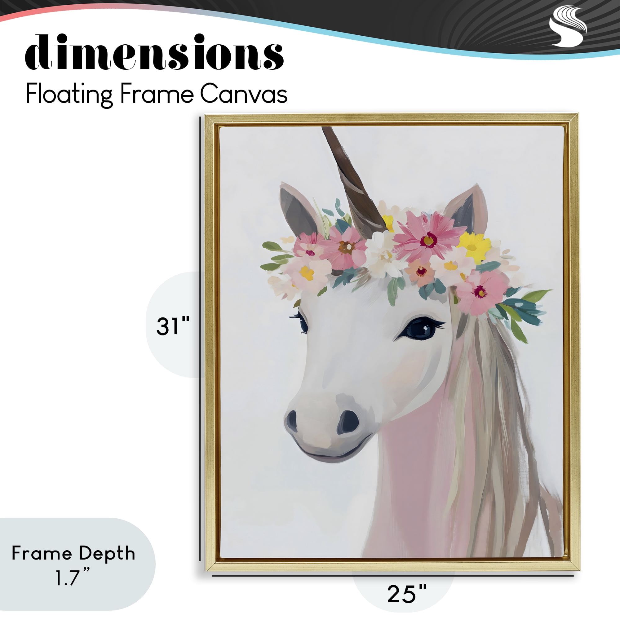 Stupell Industries Flower Crown Unicorn Gold Framed Floater Canvas Wall Art, design by The Prints Vibe