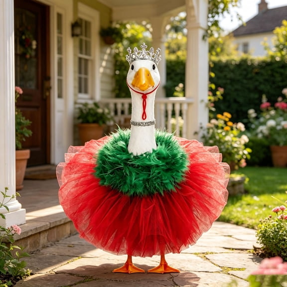 Goose Statue Decor Clothing Set,Porch Goose Outfit,23" Removable Hat Scarf Necklace Dress Accessory Suit for Outdoor Garden Scene Decoration,Red