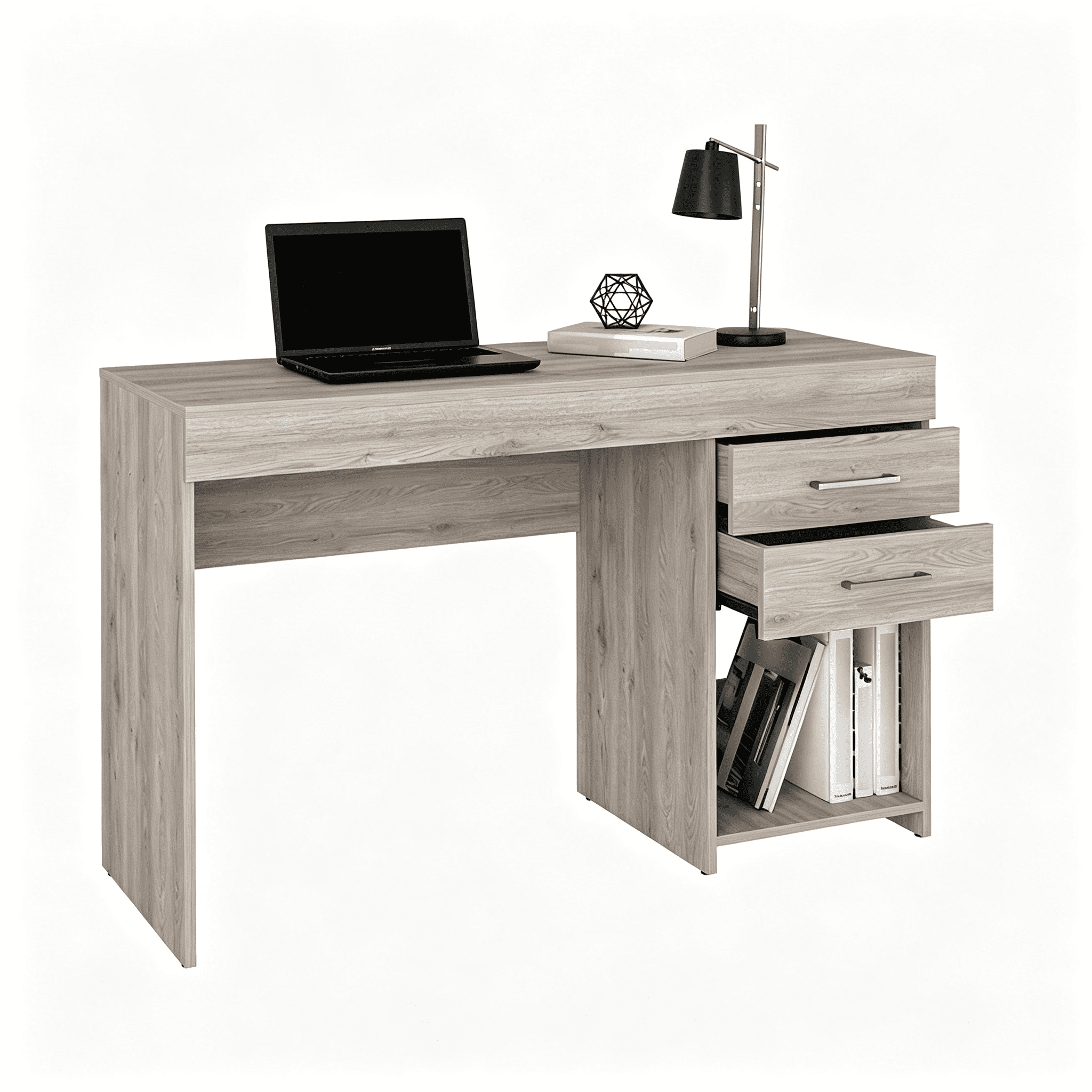Astoutdoor Two Drawer Computer Desk with Lower Shelf, Light Gray
