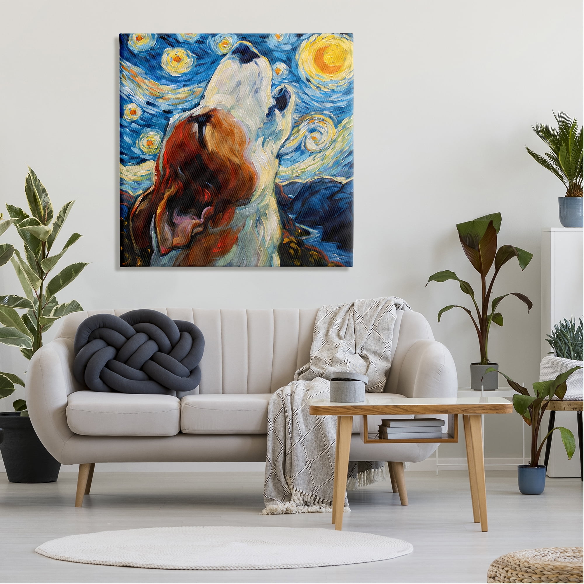 Stupell Industries Howling Dog Classic Painting Animals & Insects Painting Gallery Wrapped Canvas Print Wall Art, 36 x 36