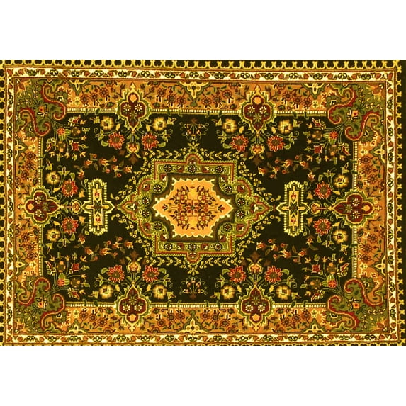 Ahgly Company Machine Washable Indoor Rectangle Medallion Yellow Traditional Area Rugs, 7' x 10'