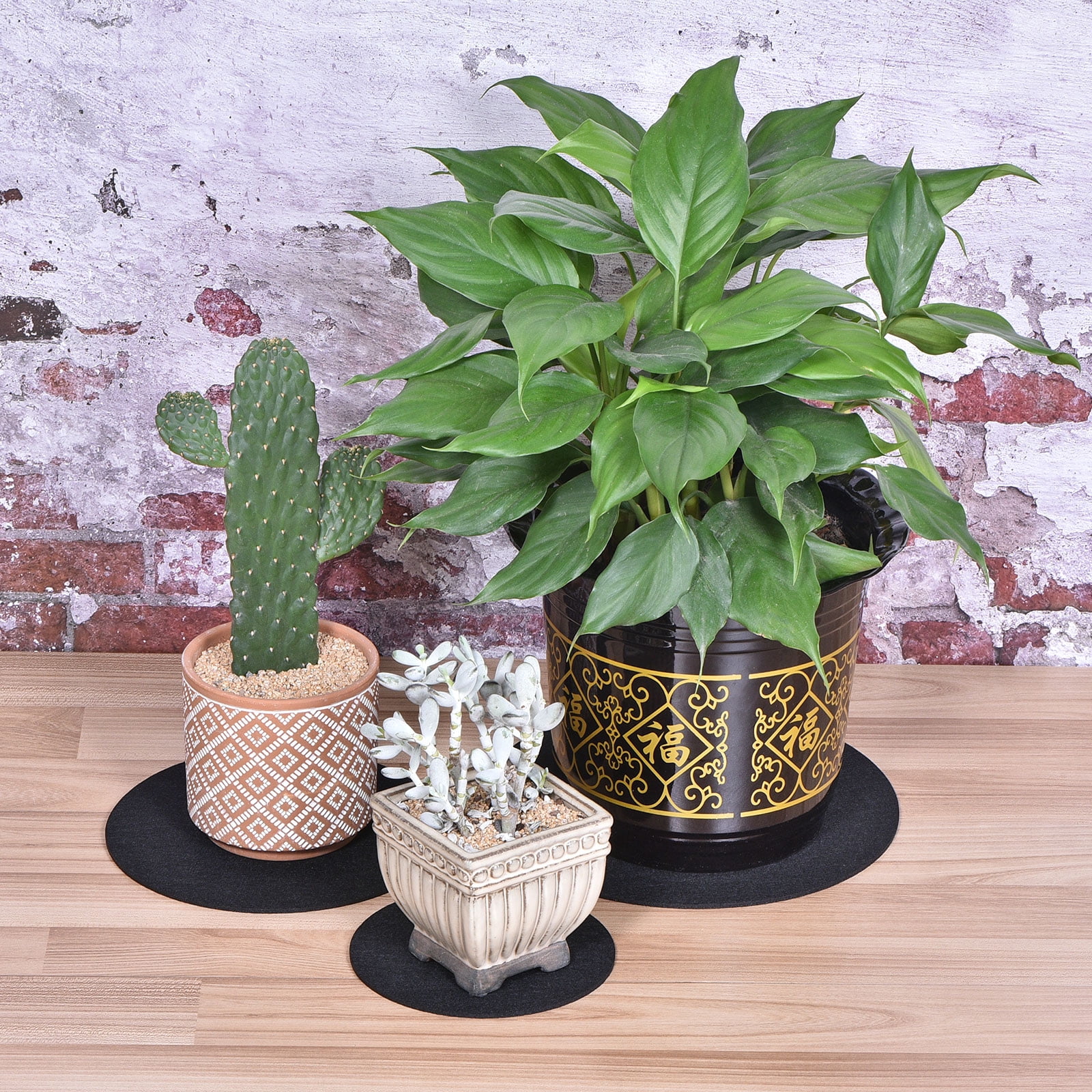 Unique Bargains Plant Coasters Reversible Absorbent Round Felt Pad Mats Set Black