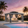 thumbnail image 2 of Sunmthink 12' x 14' Hardtop Gazebo,Polycarbonate Double Roof,Aluminum Frame with Curtains and Netting for Patio,Garden,Gray, 2 of 8