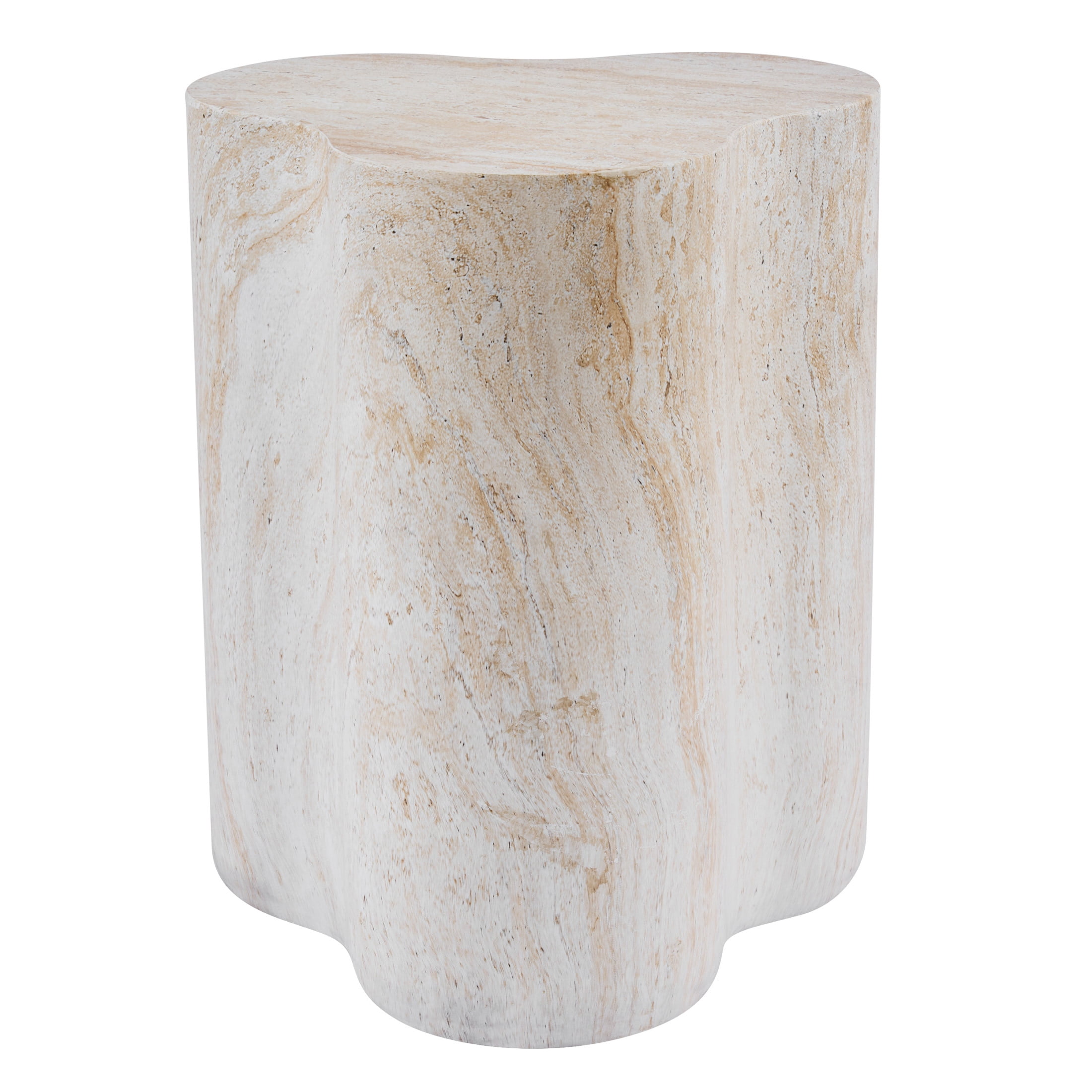 Christopher Knight Home 18"H Outdoor Indoor Accent Side Table, Organic Travertine-Look, Light Beige