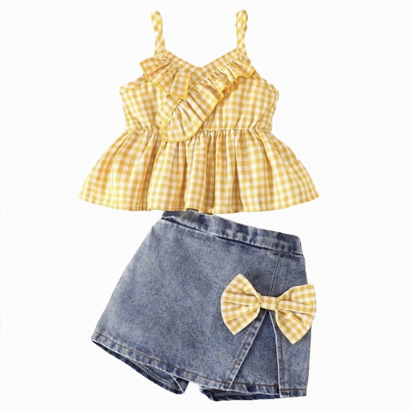 kaprioy Toddler Girl Clothes Toddler Baby Girl Summer Outfit 9 12 18 24 Months 2T 3T 4T Ruffle Tops With Jean Skorts Cute 2 Pcs Clothes Set