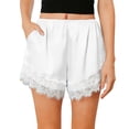 thumbnail image 2 of Sokhug Women's Sleep Shorts Satin Elastic Waist Lace Trim Lounge Shorts with Pockets Silky Nightwear Shorts, 2 of 6