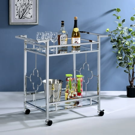 Foroka 2-Shelf Metal Serving Cart with Caster, Chrome