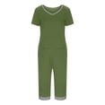 thumbnail image 6 of Maplenight Women's 2 Piece Pajama Set Color Block Pjs Sets V Neck Tops Capri Pants Two Piece Lounge Set Soft Sleepwear Loungewear, 6 of 7