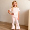 thumbnail image 7 of OGLCCG Girls 2-Piece Outfits Short Sleeve Crewneck Striped Top and Flared Pants Kids Summer Lounge Clothing Set 1-9 Years, 7 of 7
