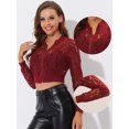 thumbnail image 2 of INSPIRE CHIC Blouson Bomber en Dentelle Transparente en Maille à Col Montant à Fermeture Éclair pour Femme Rouge Vin P, 2 of 5