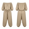 thumbnail image 3 of Ygbgbb Womens Off Shoulder 3/4 Sleeve Drawstring Waist Jogger Jumpsuit with Side Pockets for Vacation Khaki M, 3 of 3