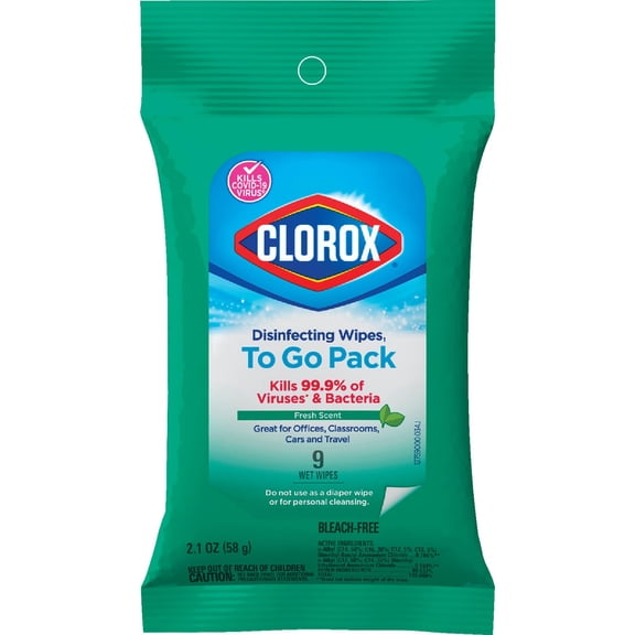 Clorox Disinfecting Wipes On The Go Travel Size - Bleach Free, Fresh Scent - 9 Count