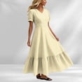 thumbnail image 7 of YuXingFu Womens Cotton Dresses with Sleeves Maxi V-Neck Plus Size Womens Dress Short Sleeve for Beach Long Casual Summer Beige XXL, 7 of 7