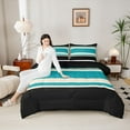 thumbnail image 4 of jejeloiu Modern Abstract Geometric Bedding Comforter Set,Retro Stripe Print Twin Comforter Sets,Cyan Black Bedding Set For Men Women,Ultra Soft Home Decor Reversible,2pcs, 4 of 8