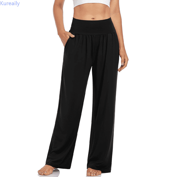 Kureaily Womens Yoga Pants Wide Leg Sweatpants High Waisted Palazzo Pants Pajamas For Women With Pockets Women's Casual Trousers