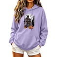 thumbnail image 2 of Halloween Hoodie for Women Pumpkin Face Graphic Tees Tops Long Sleeve Color Block Pullover Shirt, 2 of 5