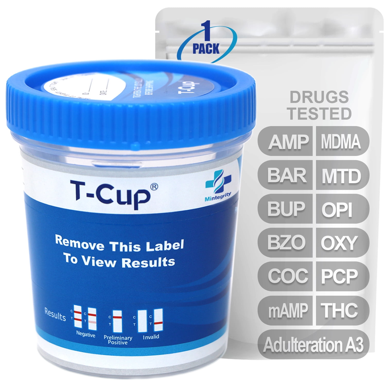 Mintegrity [1pk] 12-Panel T-Cup Instant Urine Drug Test - (AMP/BAR/BUP/BZO/COC/mAMP/MDMA/MTD/OPI/OXY/PCP/THC/A3) #MI-TDOA-6124A3
