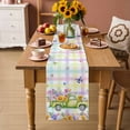 thumbnail image 2 of Watercolor Truck Flowers Table Runner 60 Inches, Spring Butterflies Botanical Plaid Bed Runner Dresser Scarves Tabletop for Indoor Outdoor Parties/Ceremony/Banquet, 13" x 60", 2 of 8