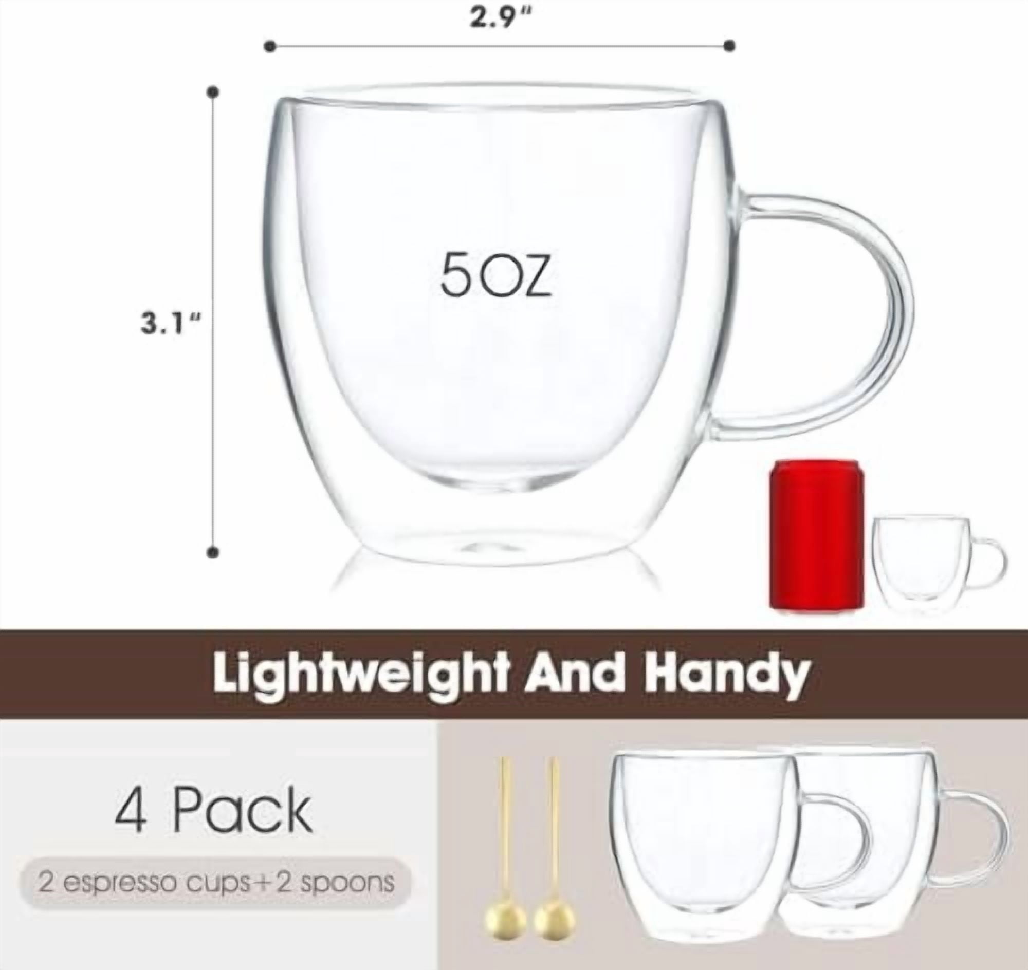 YNGLLC Espresso Cups Set Of 2,Double Wall 5OZ Hand Blown Espresso Shots Glass,Espresso Coffee Mugs In Gift Box,Perfect For Espresso,Latte,Cappuccinos,Tea Bag,Juice