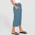 thumbnail image 4 of 2026 Summer Wide Leg Capri Pants for Women Drawstring Elastic Waist Casual Cropped Trousers with Pockets Dark Blue M, 4 of 7