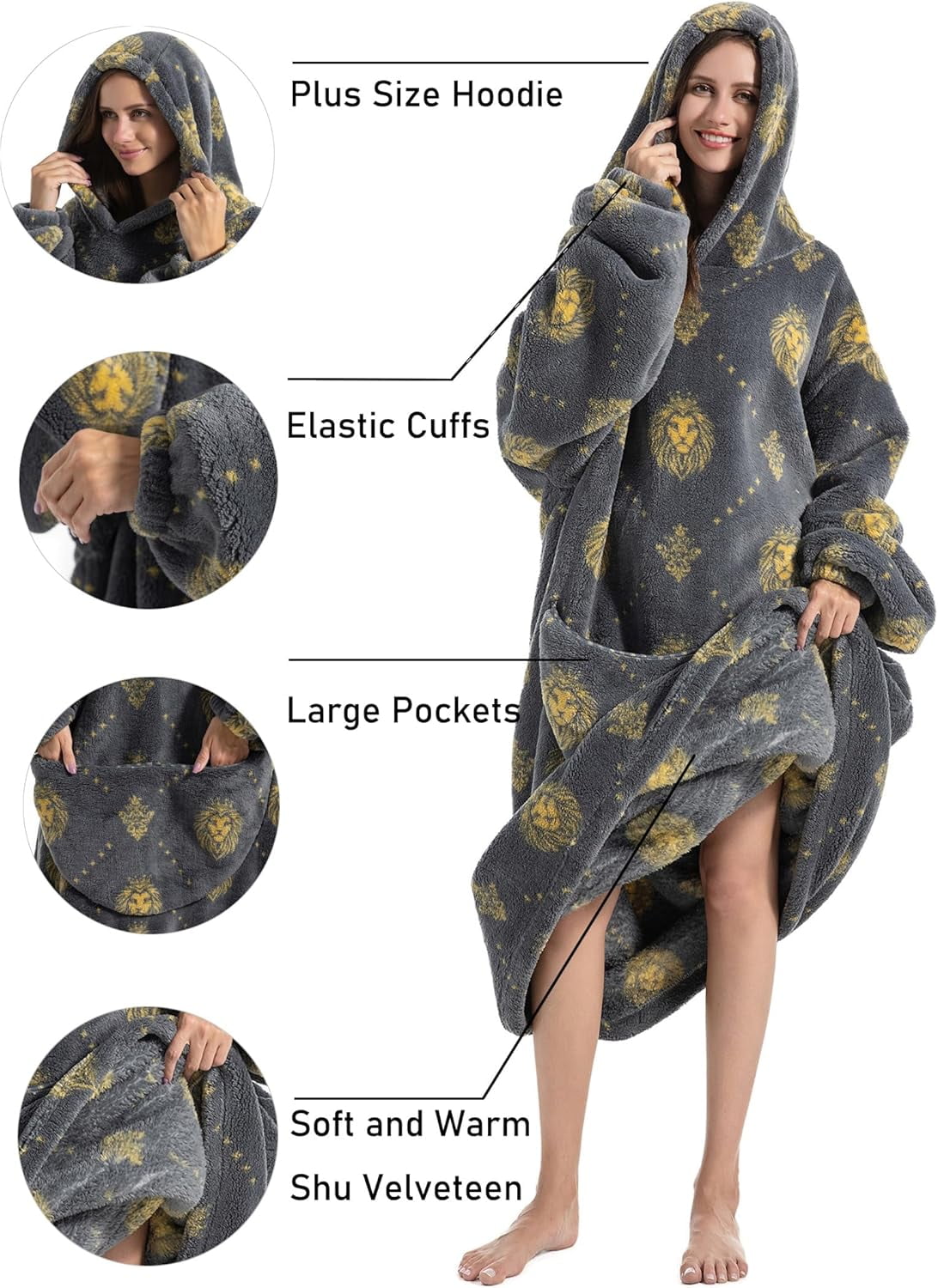Oversized Blanket Hoodie,Adult Snuggle Fleece Wearable Blanket Fluffy Giant Hooded Sweatshirt
