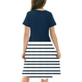thumbnail image 5 of Spazoro Kids Girls A Line Dresses, New Style Stretchy Wrinkle Short Sleeve Striped Princess Dress for Child Girls Navy Size 13 T, 5 of 7