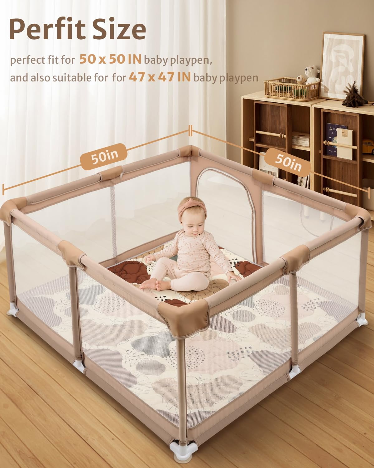 EUZODNAK Baby Play Mats for Floor, 50x50 Play Mat for Playpen, Foldable and Machine Washable Baby Crawling Mat