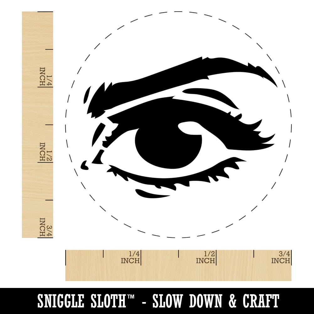 Woman's Right Eye with Eyebrow Mascara and Eye Shadow Self-Inking Rubber Stamp Ink Stamper - Blue Ink - Small 3/4 Inch